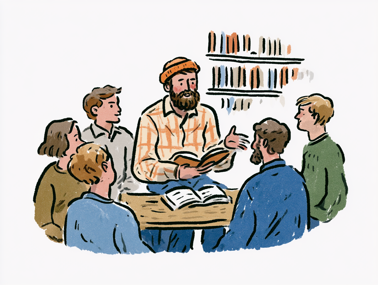 Hand drawn illustration of pastors talking together