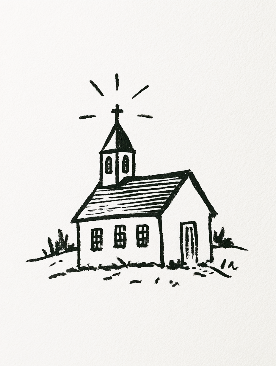 Hand drawn illustration of churches on a hillside