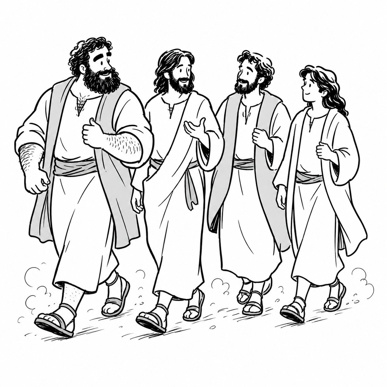 Hand drawn illustration of a mentor and a student walking together on a dusty road