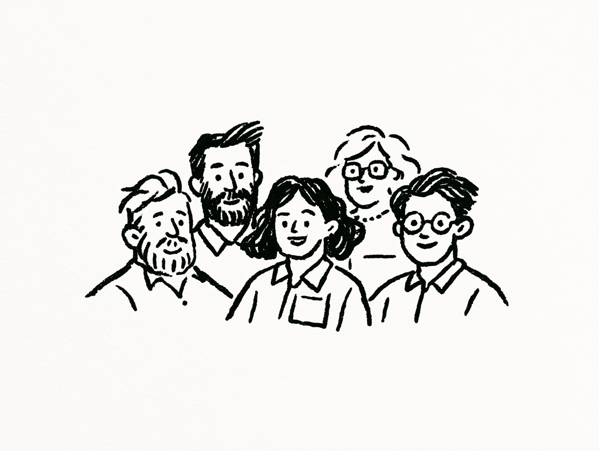 Hand drawn illustration of a mentor walking alongside a student