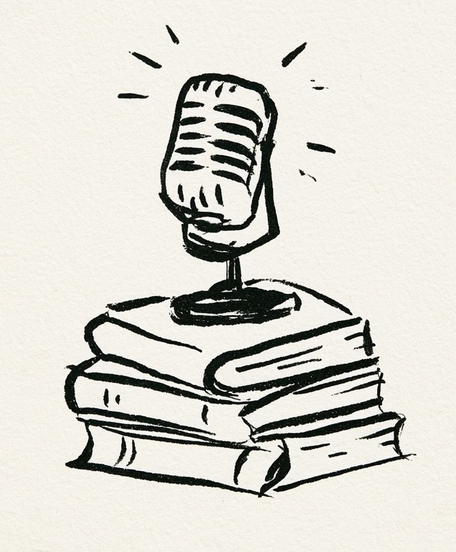 Hand drawn illustration of a podcast microphone
