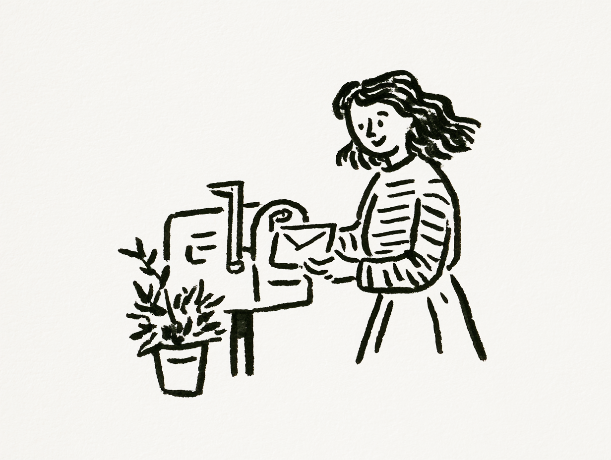 Hand drawn illustration of a handwritten letter and envelope
