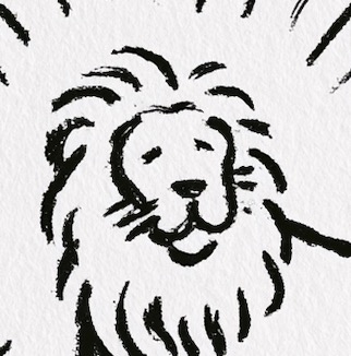 Hand drawn illustration of Theo the lion