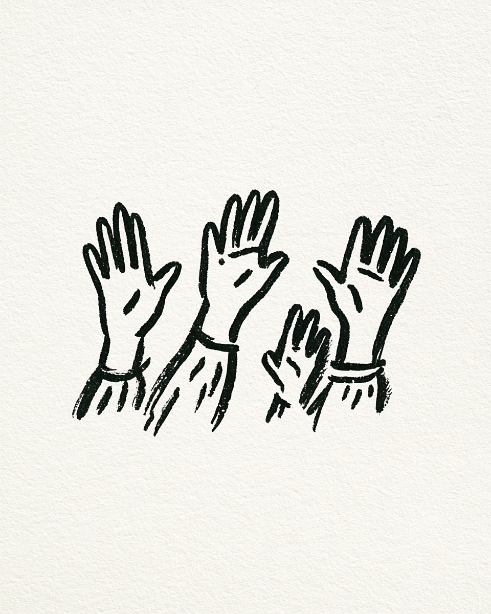 Hand drawn illustration of open hands giving