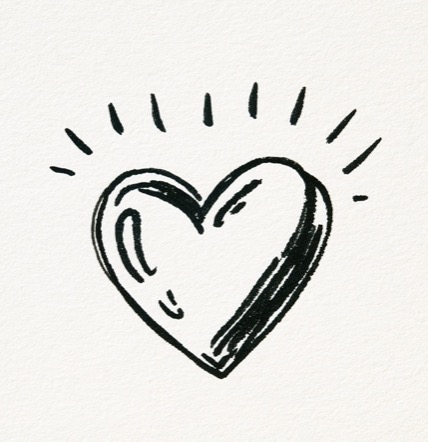 Hand-drawn ink illustration of a heart
